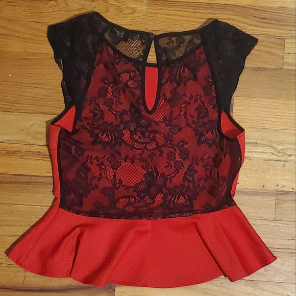 Mandee Lace Back Peplum Top - Picture 2 of 4